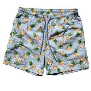 RAINFOREST Men's 6” Blue Pineapple Print Swim Trunks Size S Summer Vacation